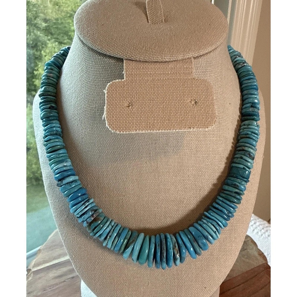 Carolyn Pollack Turquoise Heishi Disc Necklace 16-19" Sterling Statement Rodeo